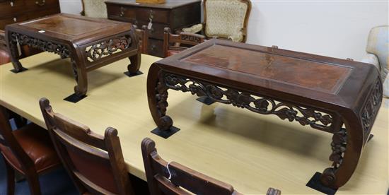 A pair of Chinese hardwood low tables, W.76cm